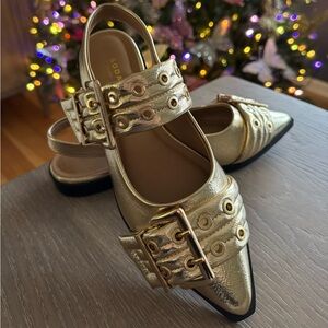 Soda Gold Buckle Flats